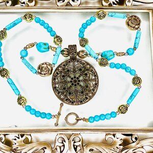 Turquoise Mixed Bead Necklace with Pendant NWT